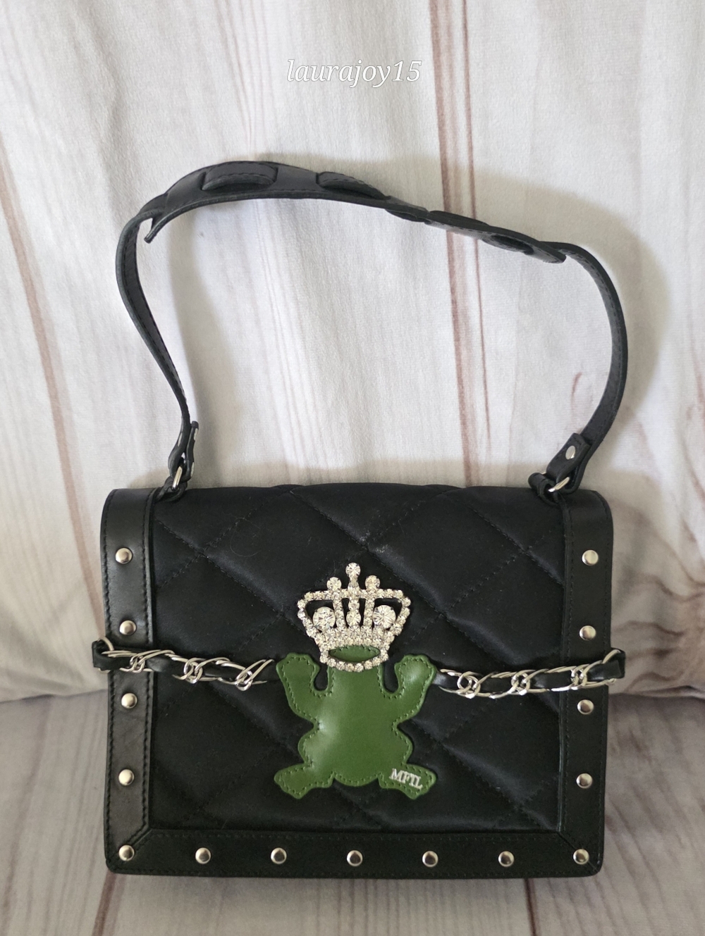 My Flat In London Jeweled Frog Prince Mini Handbag Black Quilted Jan Haedrich